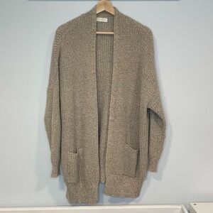 Shaker-knit open front Grandpa sweater